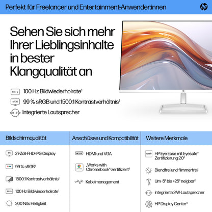 HP Series 5 (527sa) FHD IPS Monitor mit Lautsprechern | 27 Zoll, 100Hz, Entspiegelt, Neigbar