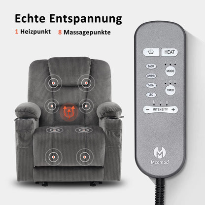 M MCombo TV recliner (7008) with reclining, massage and heat function: Electrically adjustable, USB &amp; cup holder in grey
