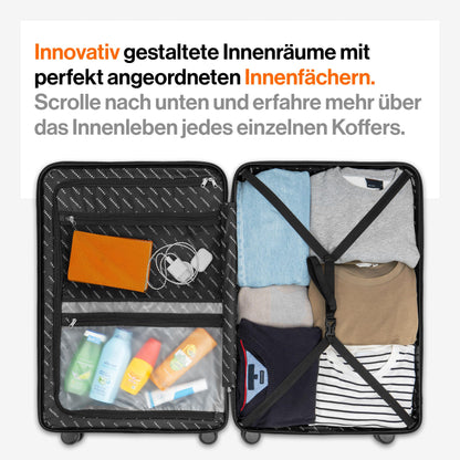 TRAVELY Polycarbonat Koffer-Set (3-teilig) mit sanften Rollen & TSA Schloss | Schwarz