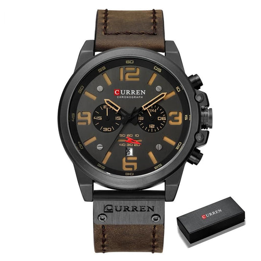 Montre à quartz chronographe de luxe CURREN pour homme avec bracelet en cuir